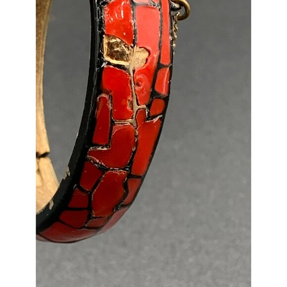 VTG Eisenberg Red Mosaic Hinged Bangle Bracelet 60s Jewelry Collectible - Picture 3 of 8